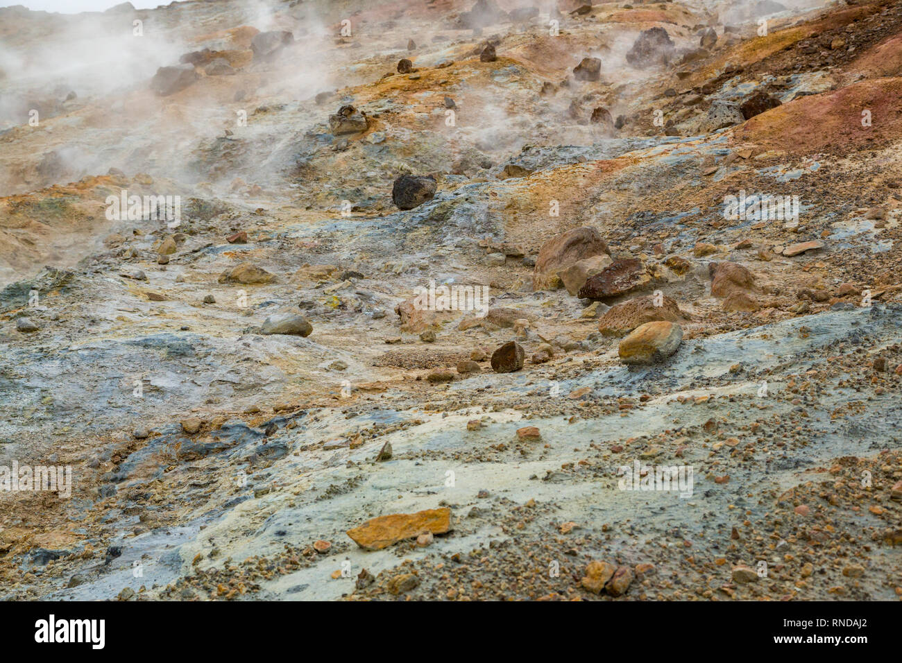 colorful fuming natural landscape, Krysuvik geothermal area iceland Stock Photo