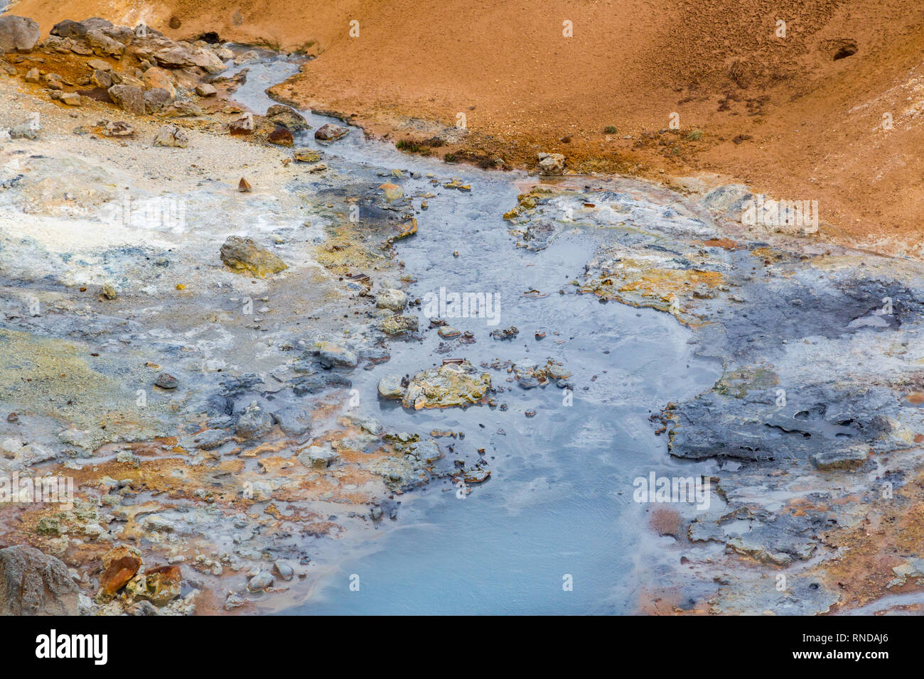 colorful landscape, Krysuvik geothermal area iceland, natural mud pot Stock Photo