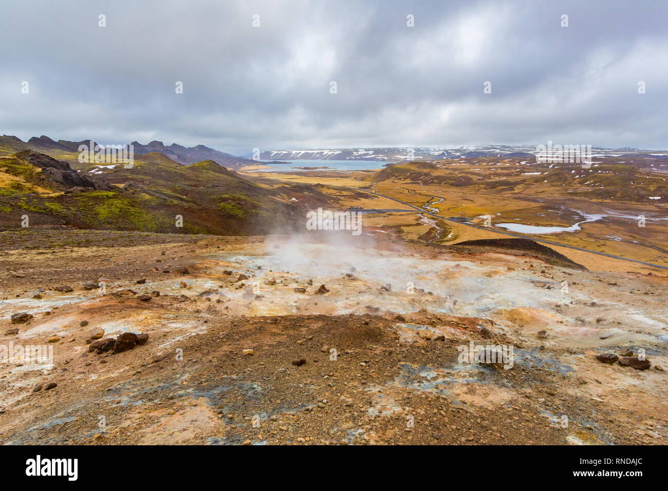colorful natural landscape in Krysuvik geothermal area iceland, vapor, sky Stock Photo