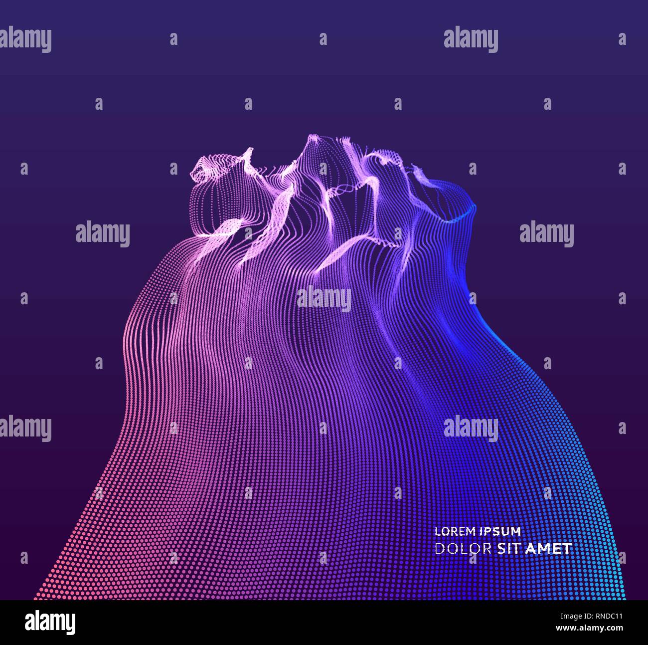 Array with dynamic emitted particles. Water splash imitation. Abstract background. Vector illustration. Stock Vector