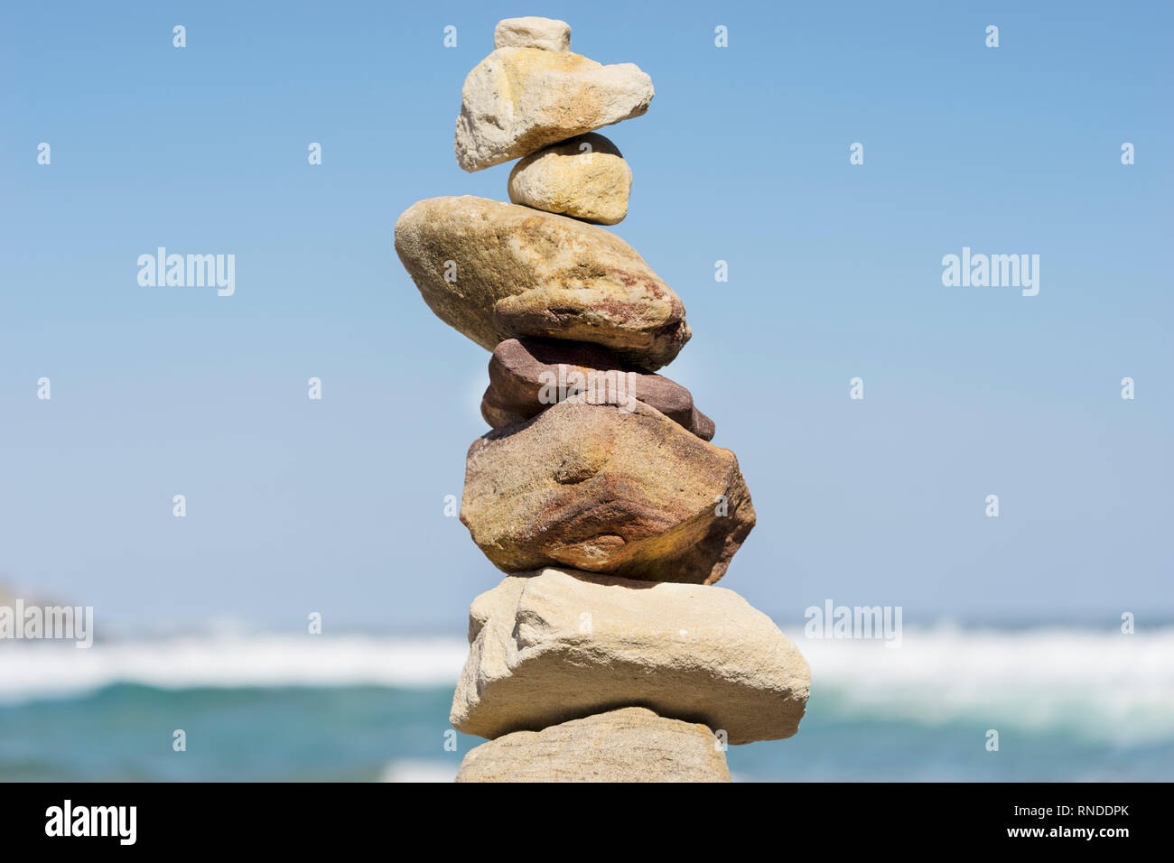 Stone stacks on Bondi Beach in Stock Photo