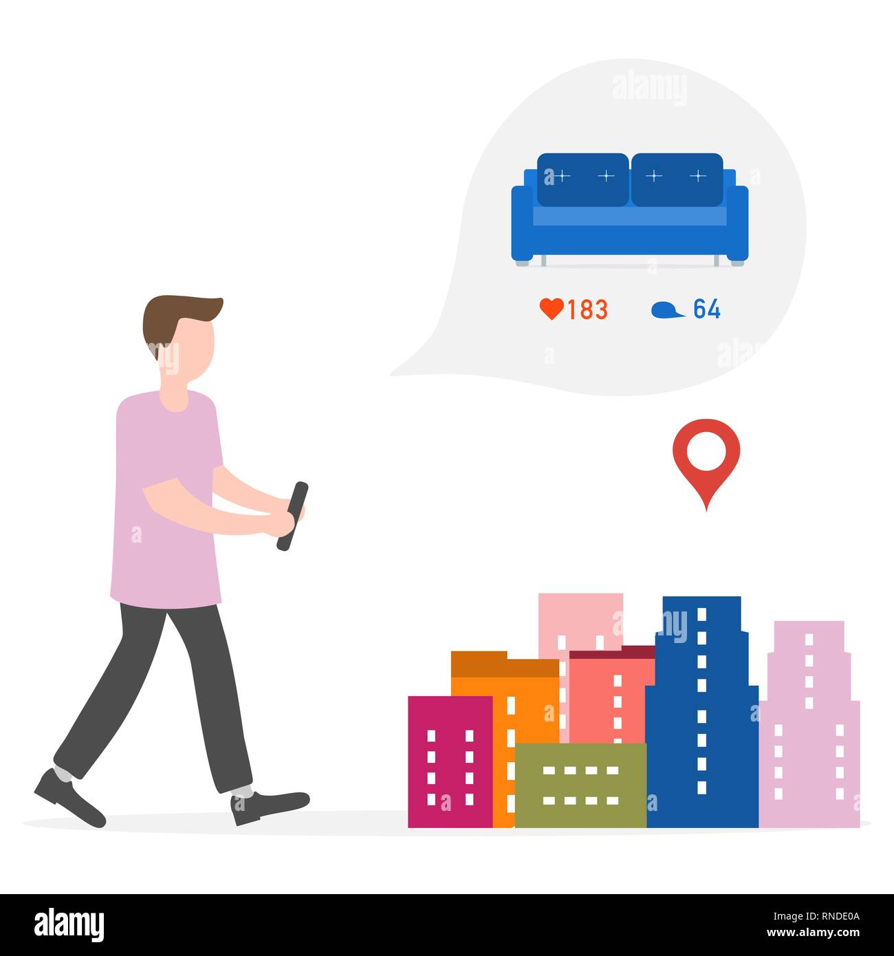 Application of augmented reality: AR for navigation in city. Man with