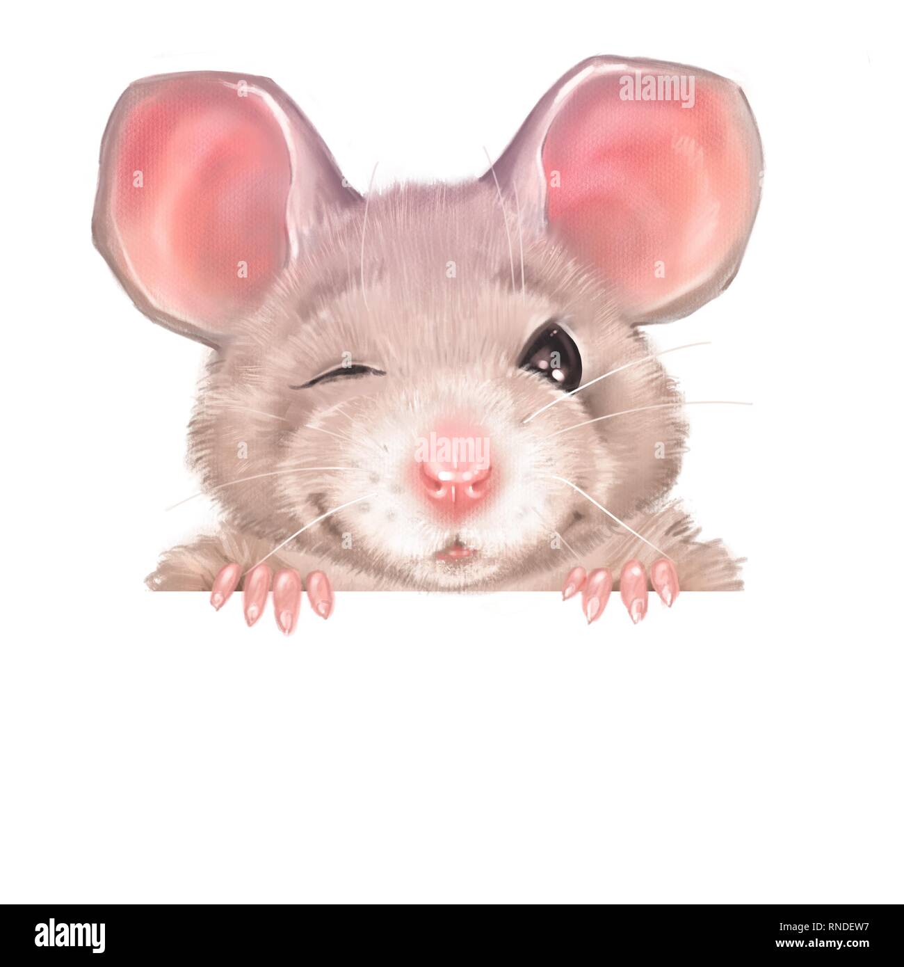 Cute cartoon rat winks Stock Photo