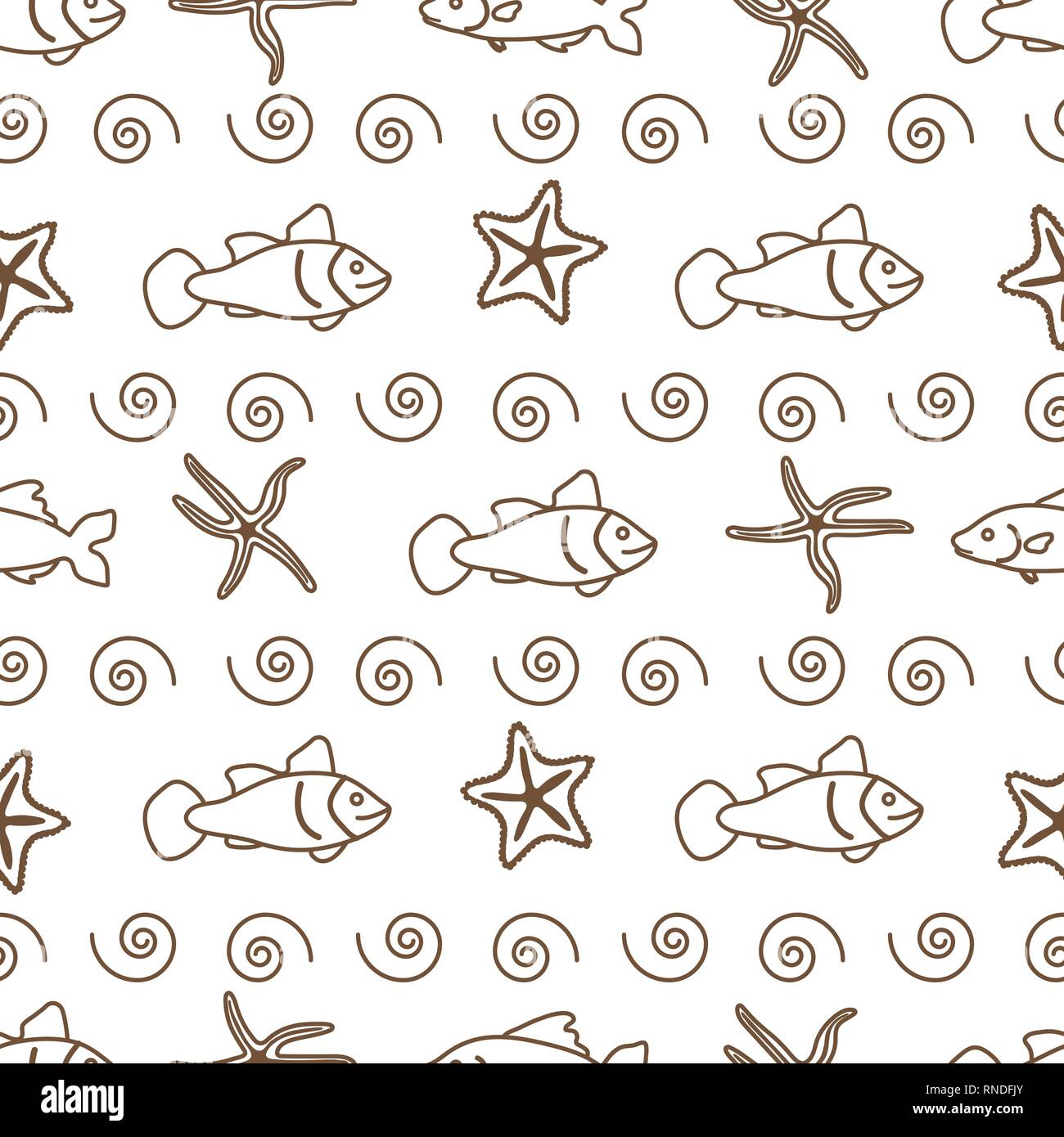 Vector seamless pattern with starfish and fish. Marine background ...