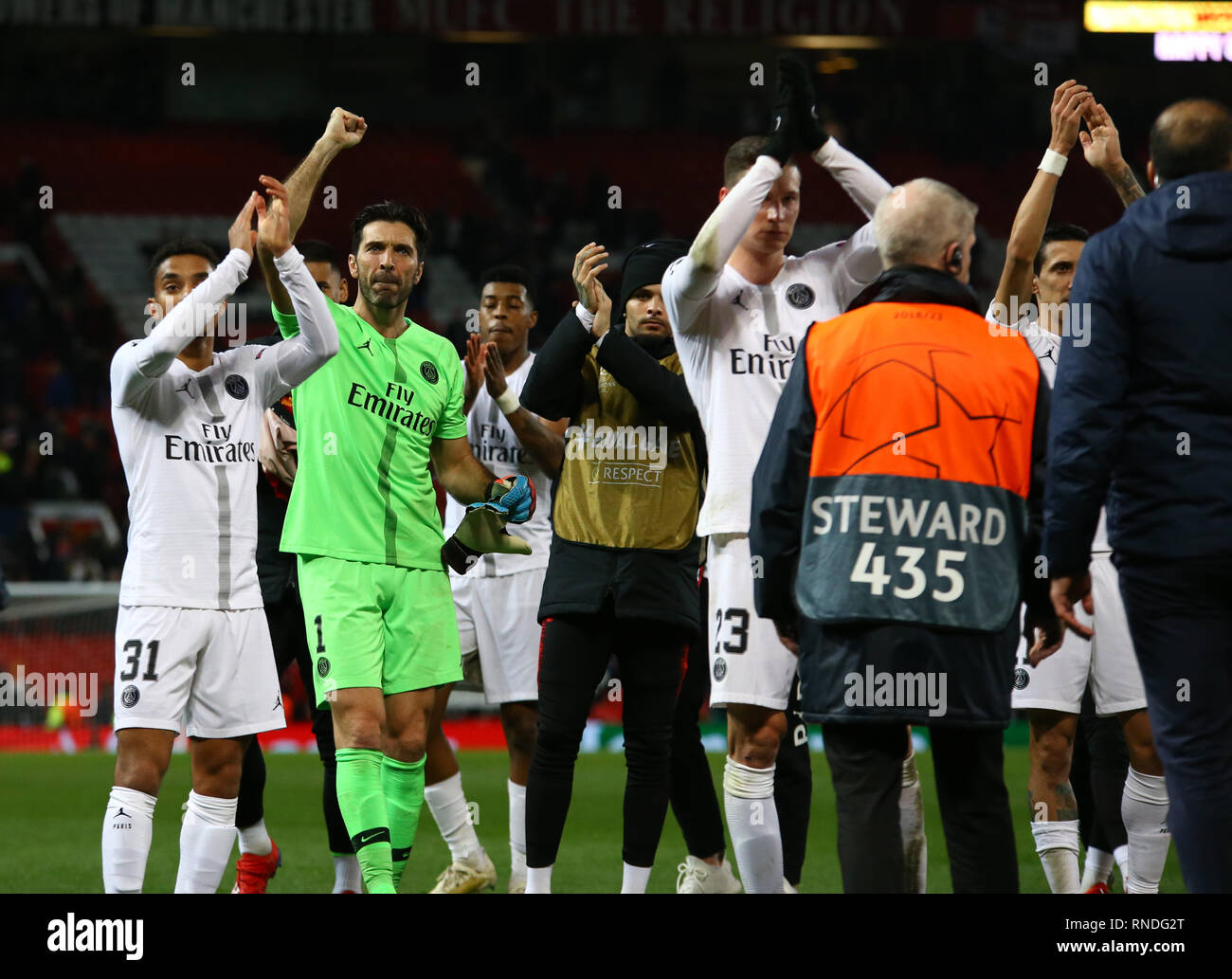 MANCHESTER, ENGLAND  FEBRUARY 12 2019 PSG players acknowledge their