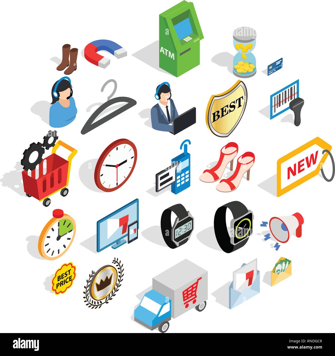 Office icons set, isometric style Stock Vector
