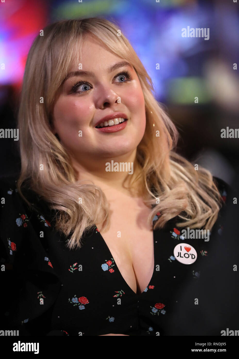 Nicola Coughlan arrives at the Omniplex Cinema in Londonderry for the Derry Girls premiere ahead of the broadcast of the second series on Channel 4. Stock Photo