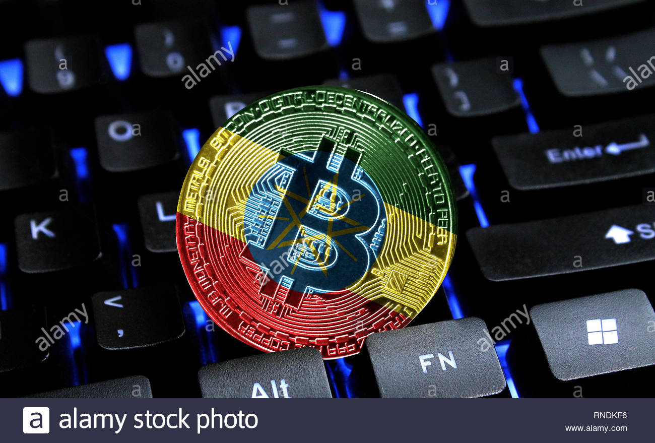 Bitcoin Close Up On Keyboard Background The Flag Of Ethiopia Is - 