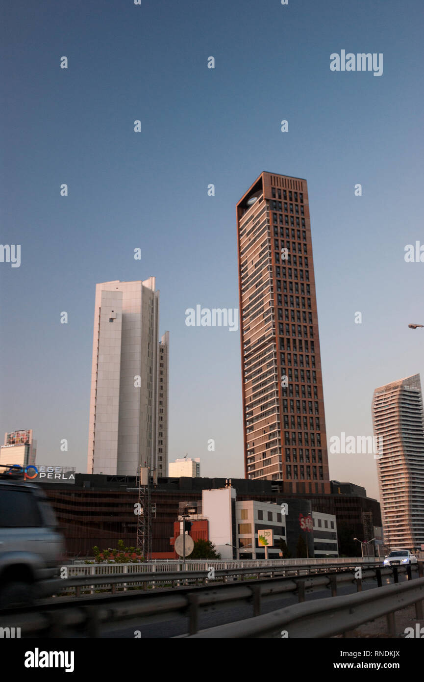 Izmir, Turkey - August  3, 2018: Ege perla skyscrapper, and Sabah newspaper office view from Ankara avenue. Stock Photo