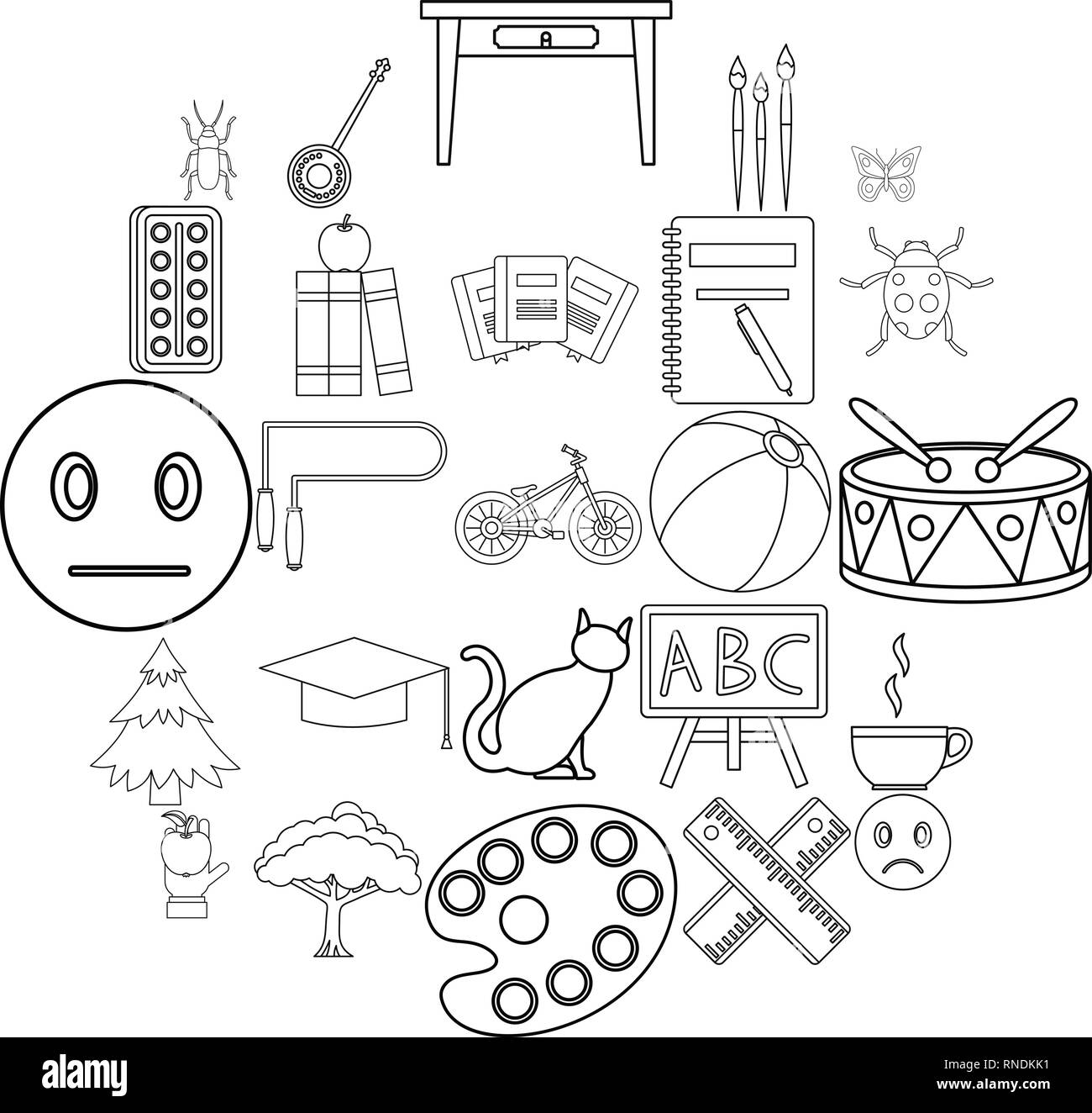 Literate icons set, outline style Stock Vector