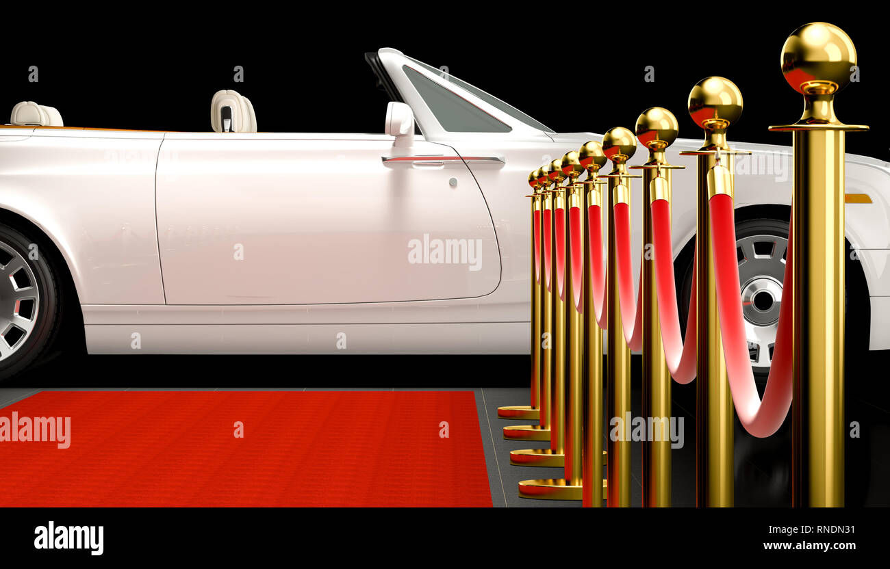 3d rendering of expensive car and red carpet Stock Photo