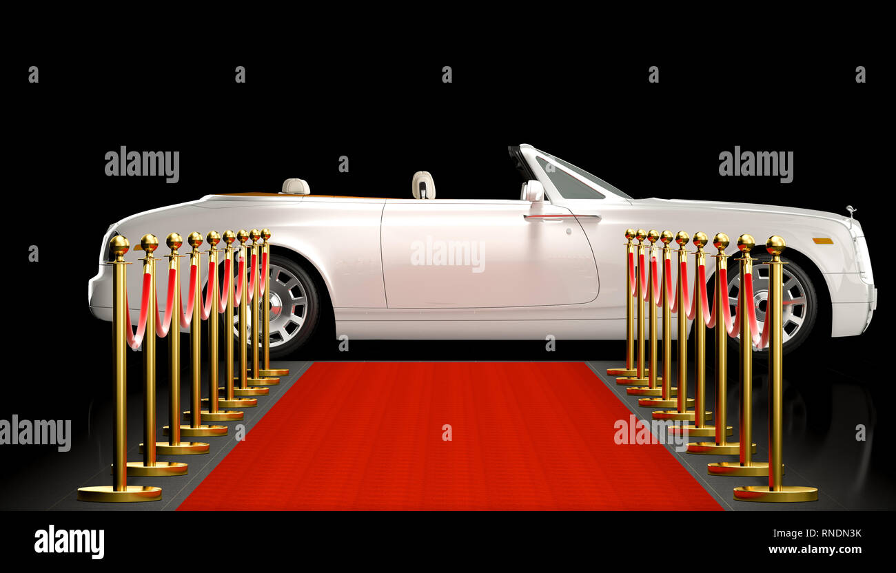 white luxury car and red carpet 3d rendering image Stock Photo