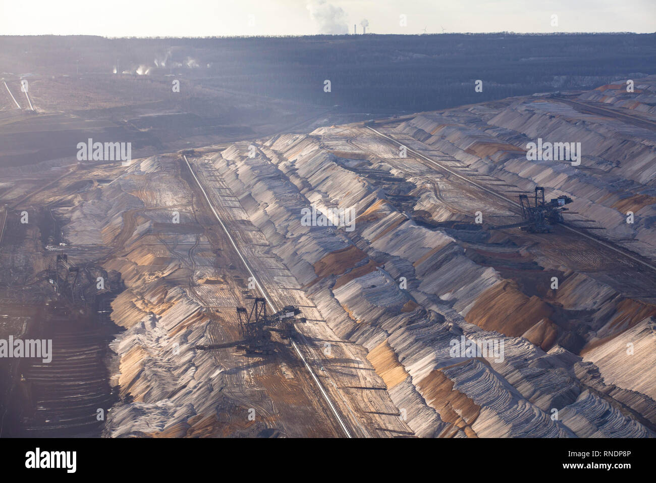 brown coal opencast mining Hambach, operated by RWE Power AG, Germany.  Braunkohletagebau Hambach, Betreiber RWE Power AG, Deutschland. Stock Photo