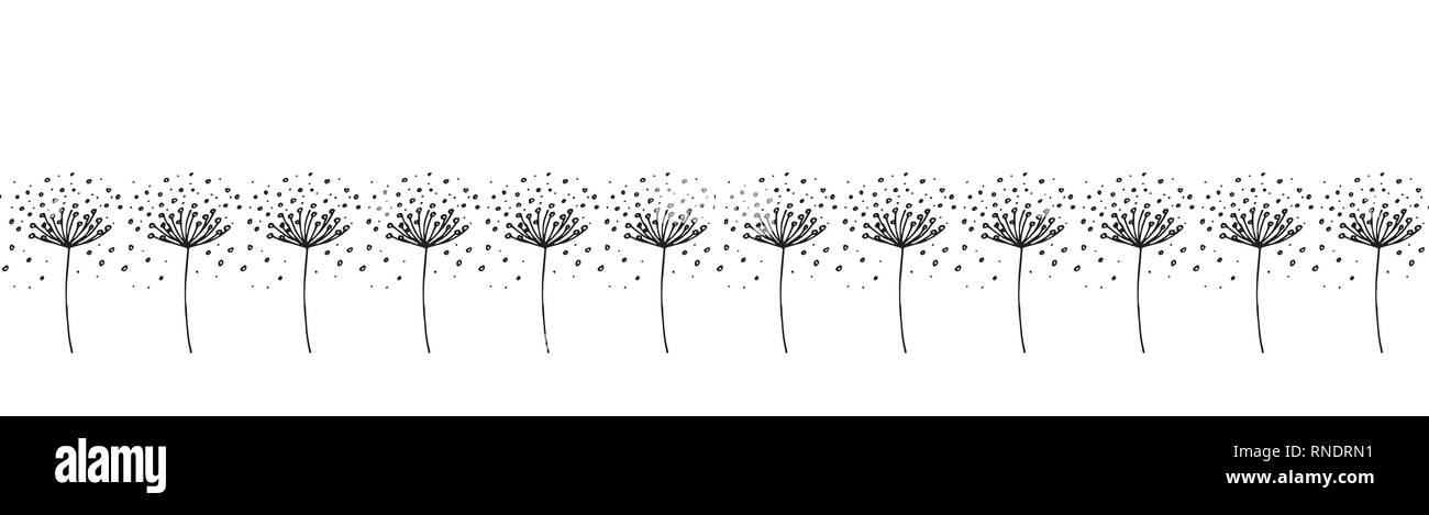 Vector Hand drawn black dandelion on white background repeat seamless ...