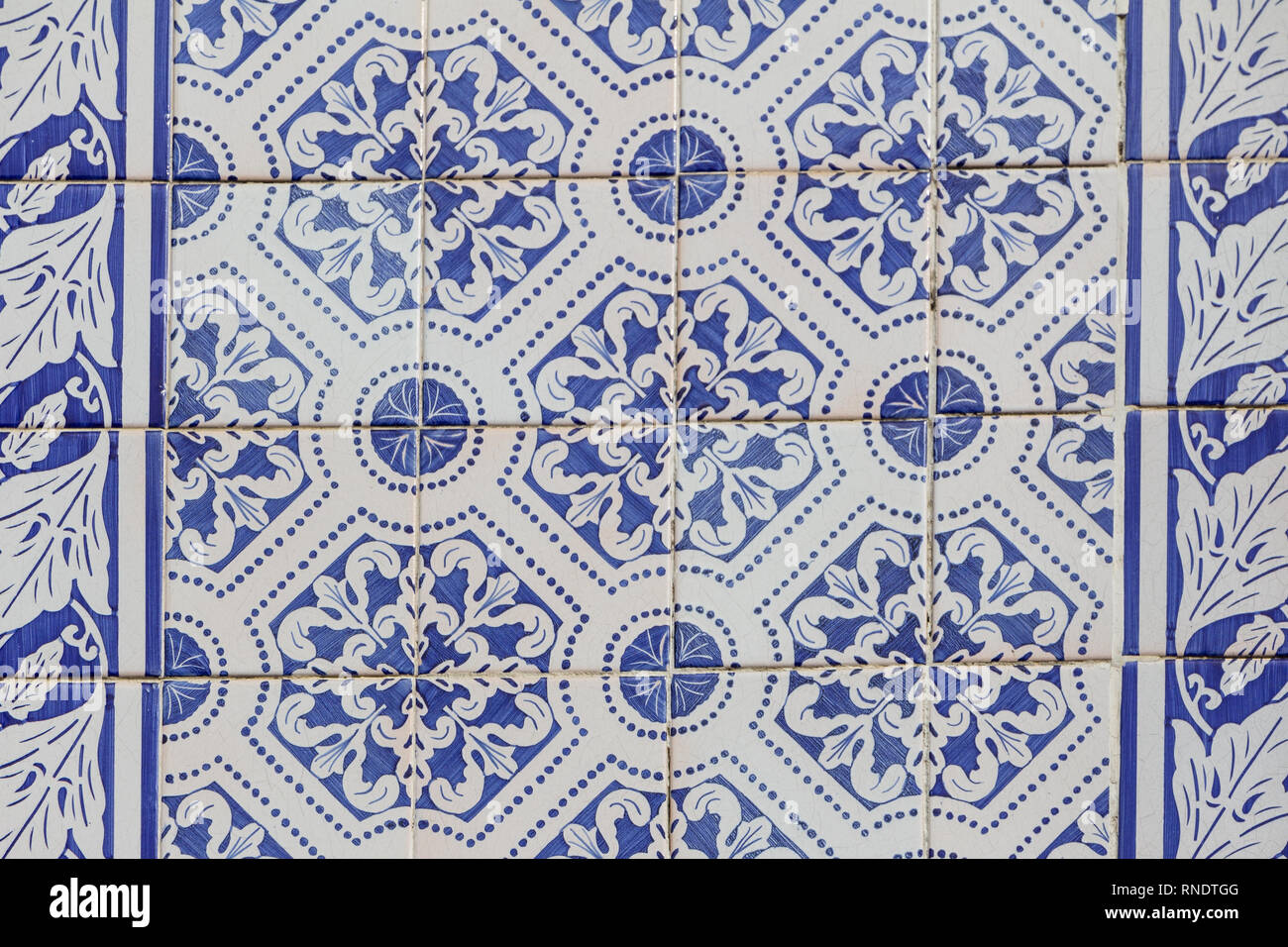Traditional ornate portuguese decorative tiles in blue and white Stock Photo
