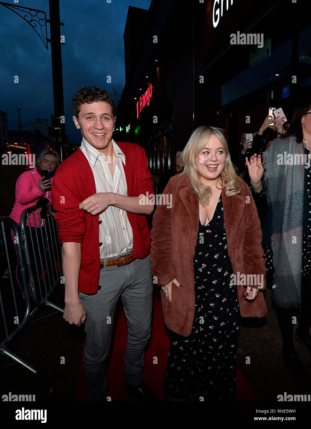 Londonderry, UK. 18th Feb, 2019. Derry Girls Series 2 Premiere, Londonderry, Northern Ireland: 18th February 2019. Actors Dylan Llewellyn and Nicola Coughlan arrive at the Omniplex Cinema, Londonderry for the premiere of Derry Girls Series 2.  ©George Sweeney / Alamy Live News Credit: George Sweeney/Alamy Live News Stock Photo