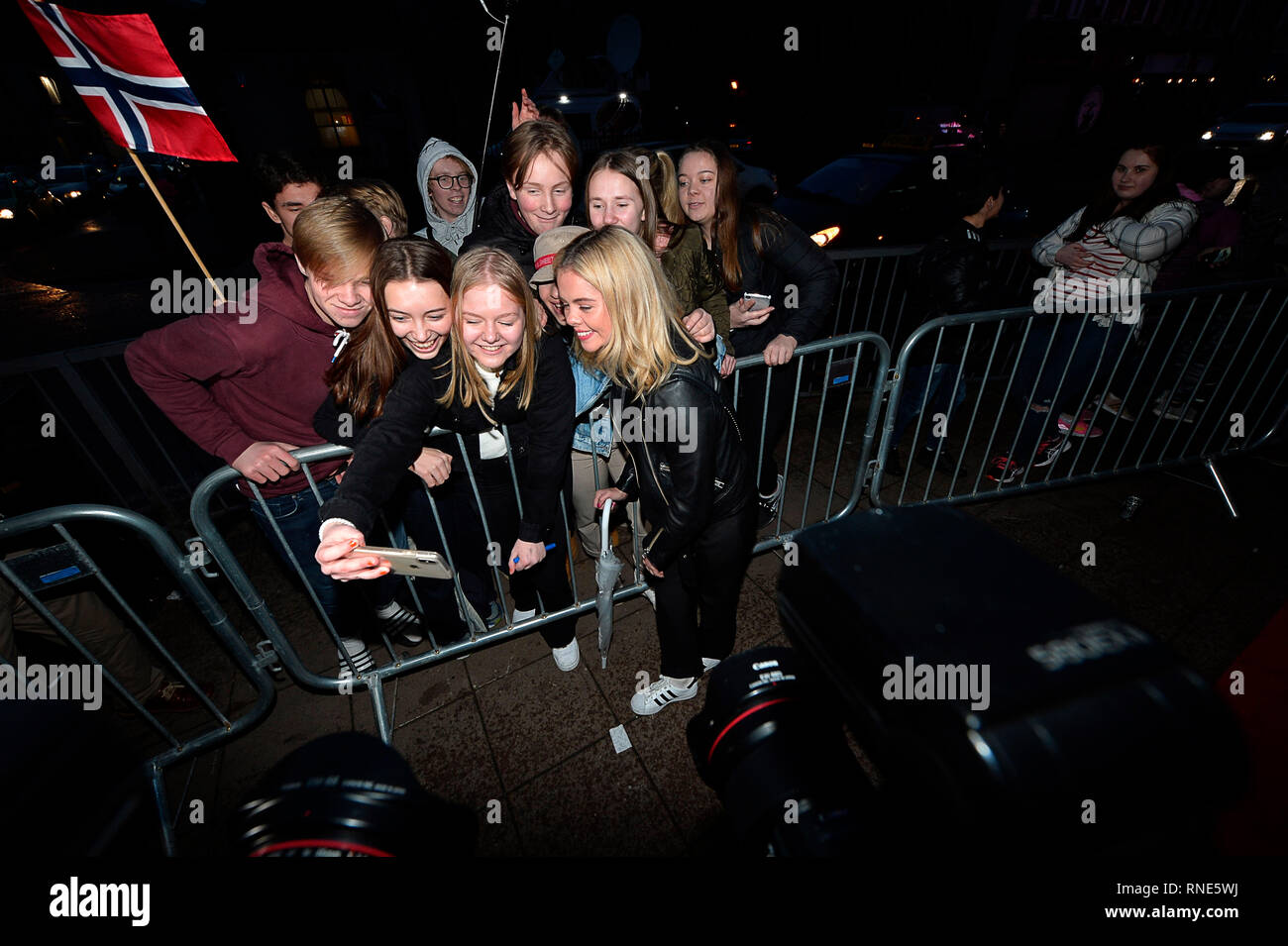 Londonderry, UK. 18th Feb, 2019. Derry Girls Series 2 Premiere, Londonderry, Northern Ireland: 18th February 2019. Actor Saoirse Jackson greets fans at the Omniplex Cinema, Londonderry for the premiere of Derry Girls Series 2.  ©George Sweeney / Alamy Live News Credit: George Sweeney/Alamy Live News Stock Photo