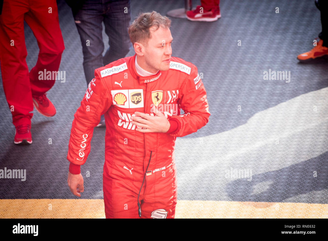 Montmelo, Barcelona, Spain. 18th Feb, 2019.  Sebastian Vettel  (Ferrari) at the Circuit de Catalunya in Montmelo (Barcelona province). Credit:  Jordi Boixareu/Alamy Live News Stock Photo