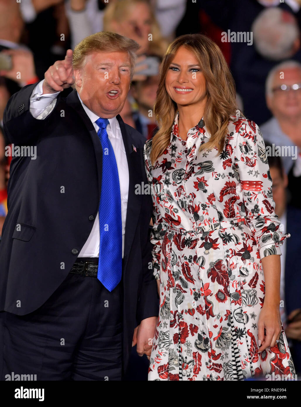 Miami, United States Of America. 18th Feb, 2019. President Donald Trump and First  Lady Melania Trump attend a rally at Florida International University on  February 18, 2019 in Miami, Florida. President Trump