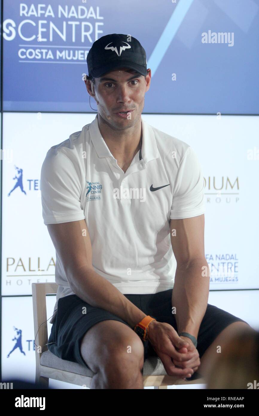 Isla Mujeres, Mexico. 18th Feb, 2019. Rafael Nadal of Spain participates in  the inauguration of his first sports center outside of Spain, the Rafa  Nadal Tennis Center, located in a hotel complex