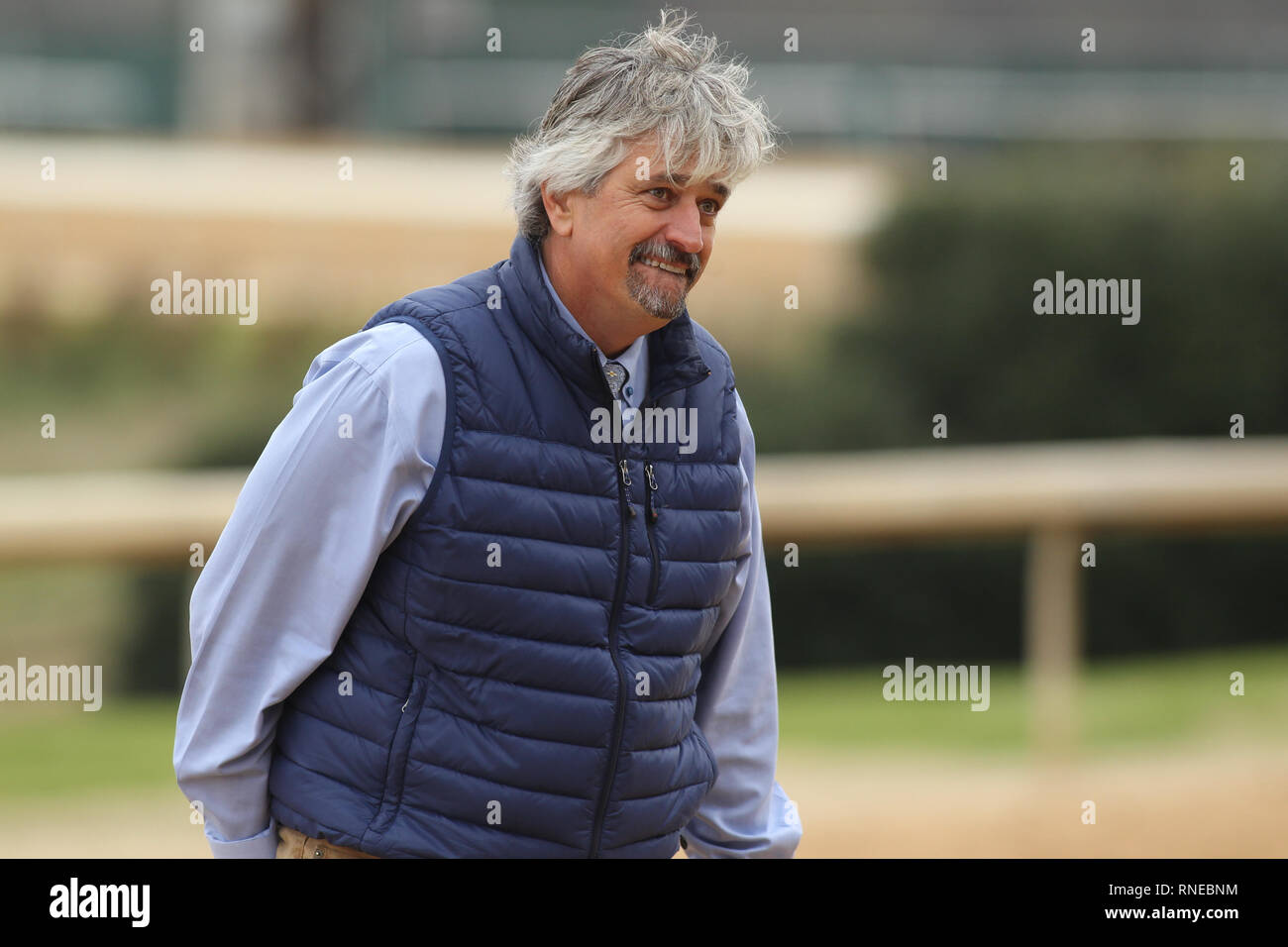 Hot Spring, AR, USA. 18th Feb, 2019. Feburary 18, 2019: Trainer Steve Asmussen after winning the Bayakoa stakes at Oaklawn Park in Hot Spring, AR on February 18, 2019. © Justin Manning/Eclipse Sportswire/CSM/Alamy Live News Stock Photo
