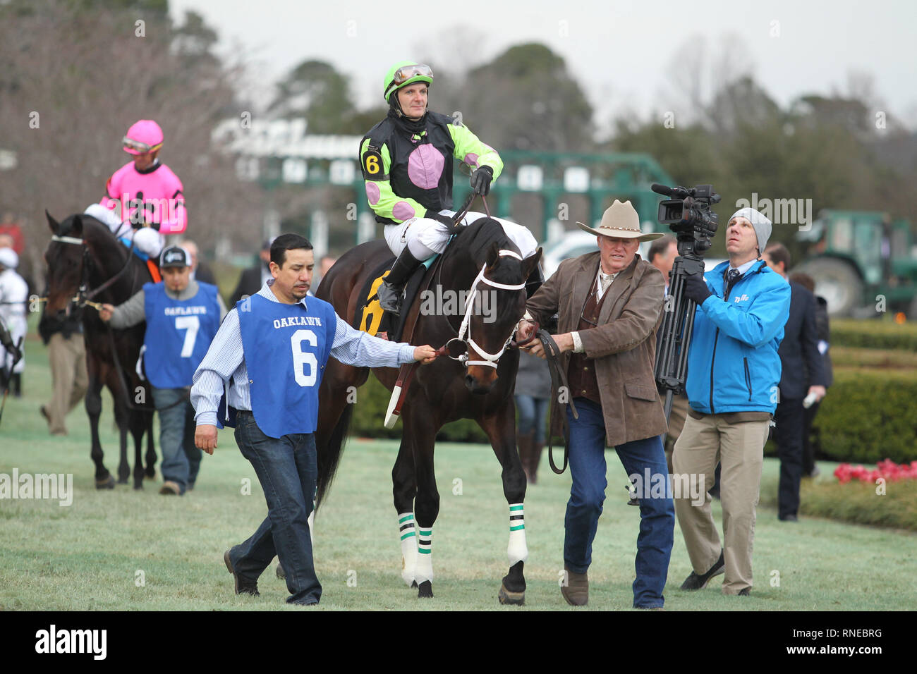 Hot Spring, AR, USA. 18th Feb, 2019. Feburary 18, 2019: Super Steed (6) with jockey Terry Thompson aboard before the running of the Southwest Stakes at Oaklawn Park in Hot Spring, AR on February 18, 2019. © Justin Manning/Eclipse Sportswire/CSM/Alamy Live News Stock Photo