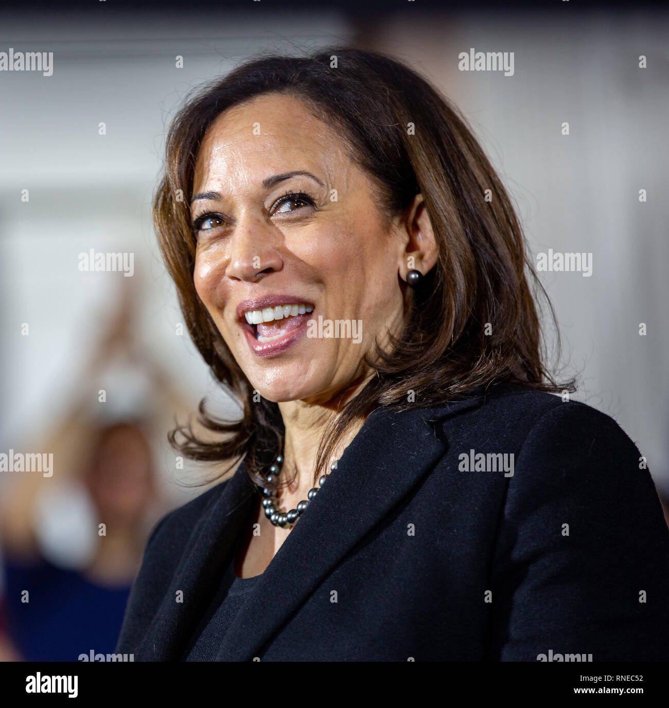 February 18, 2019, South Church, Portsmouth, New Hampshire USA: Democratic presidential candidate Senator Kamala Harris (D-CA) campaigning at South Church. Stock Photo