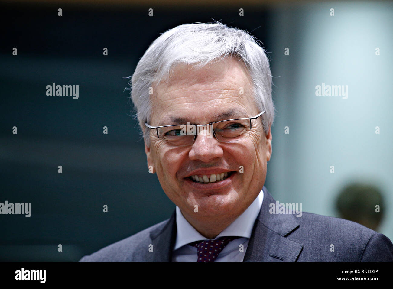 Brussels, Belgium. 19th February 2018. Didier Reynders, Belgian Minister of Foreign Affairs attends an European Union general Affairs Council meeting. Alexandros Michailidis/Alamy Live News Stock Photo