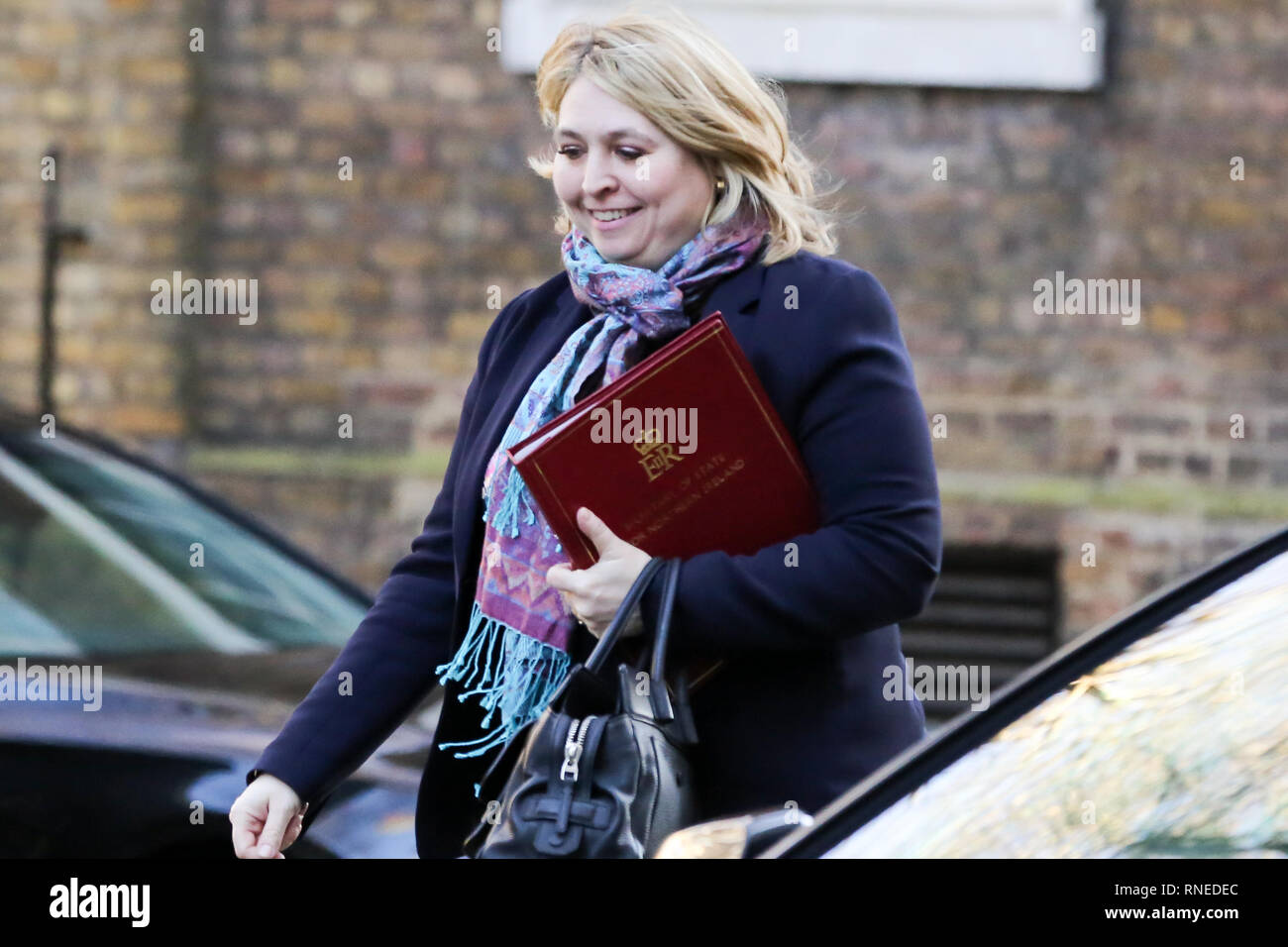 Downing Street, London, UK. 19th Feb, 2019. Karen Bradley - Secretary of State for Northern Ireland arrives in Downing Street for the weekly Cabinet meeting. Credit: Dinendra Haria/Alamy Live News Stock Photo