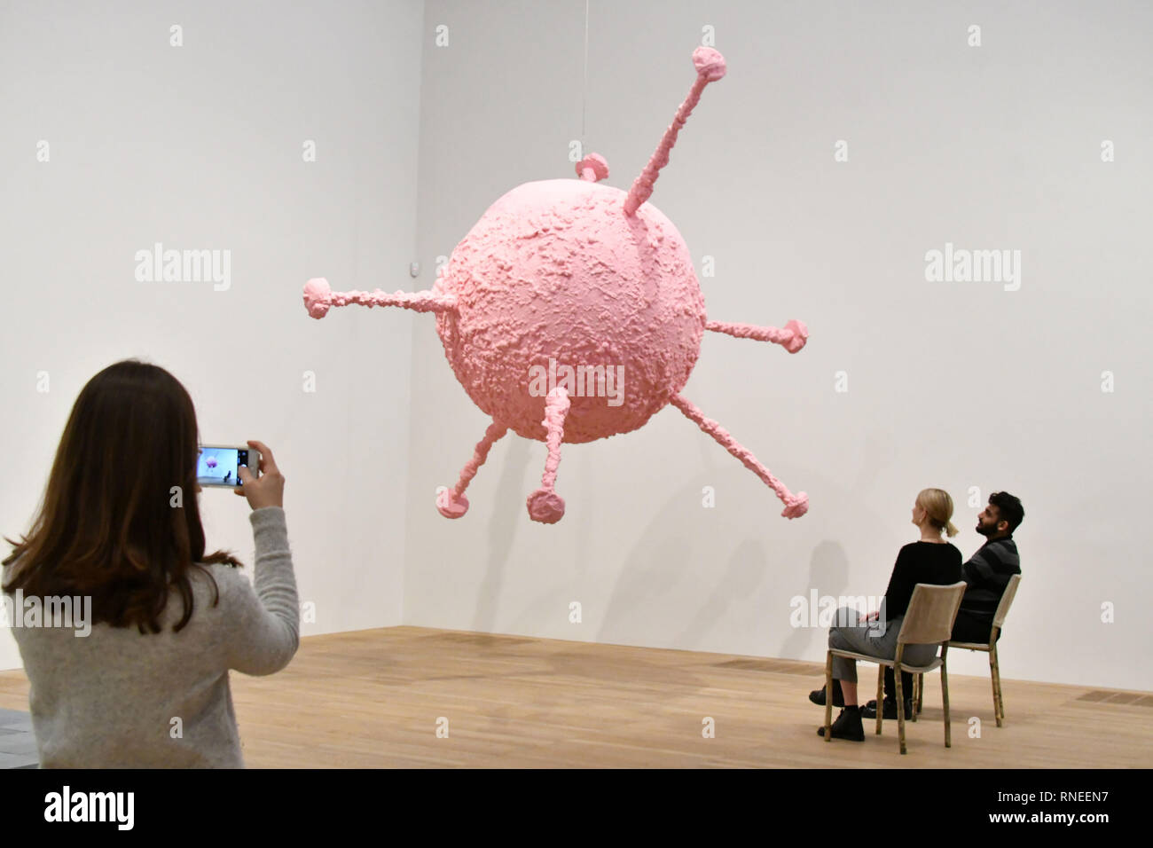 London, UK. 19th Feb, 2019. Epiphanie an Stuhlen 2011 by Franz West at Tate Modern, a major exhibition of the work of Franz West, the most extensive selection of West's abstract sculptures and furniture ever shown and the first posthumous retrospective the artist’s work ever staged in the UK. Credit: Nils Jorgensen/Alamy Live News Stock Photo