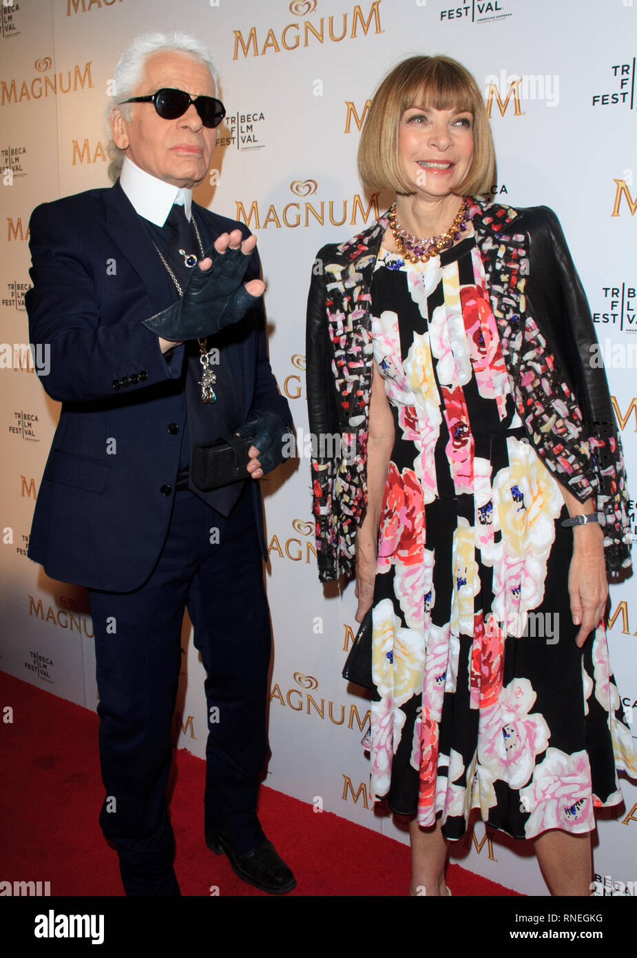 American Vogue Editor-in-Chief Anna Wintour and Designer Karl Lagerfeld  attend the debut of Karl Lagerfeld & Rachel Bilson's original film series  inspired by Magnum Ice Cream during the 10th annual Tribeca Film
