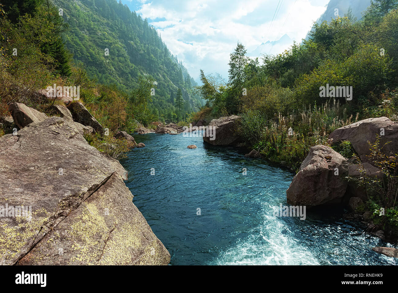 Mountain river in the valley Fumo in park Adamello Brenta. Trentino. Alto Adige. Italy Stock Photo