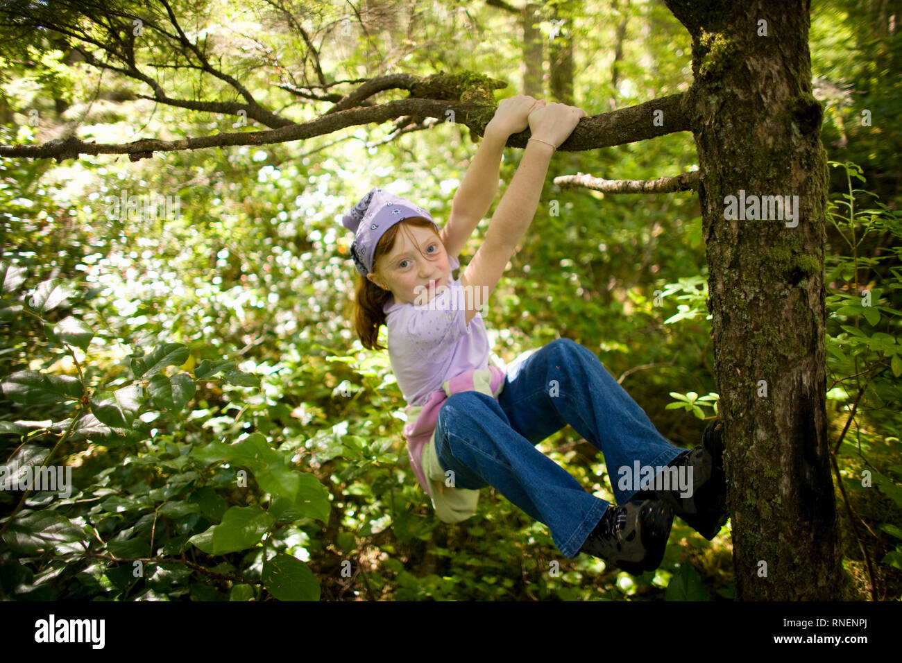 Girl swinging from tree branch hi-res stock photography and images - Alamy