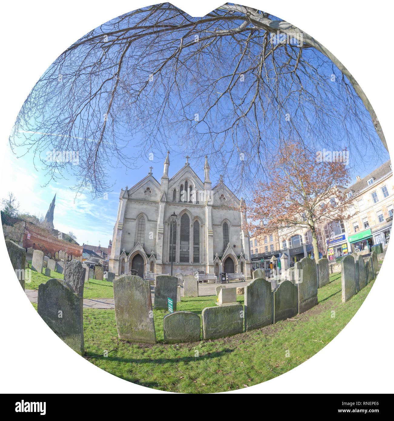 St Michael's churchyard in the town centre of Stamford, England, which ...