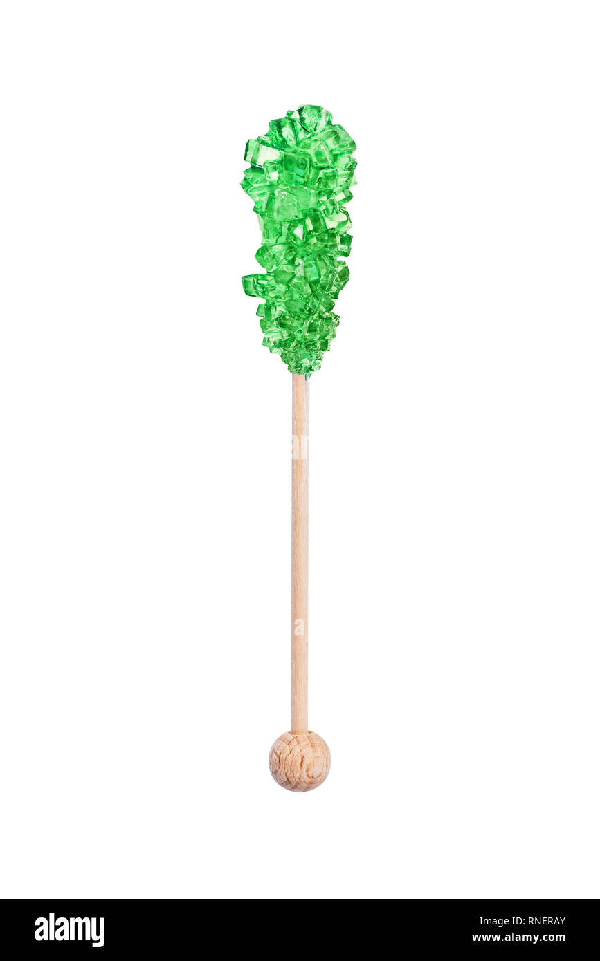 Rock candy or green sugar candy isolated on white background. Crystallized sugar. Nabat or rock candy is often used as a type of candy, or used to swe Stock Photo