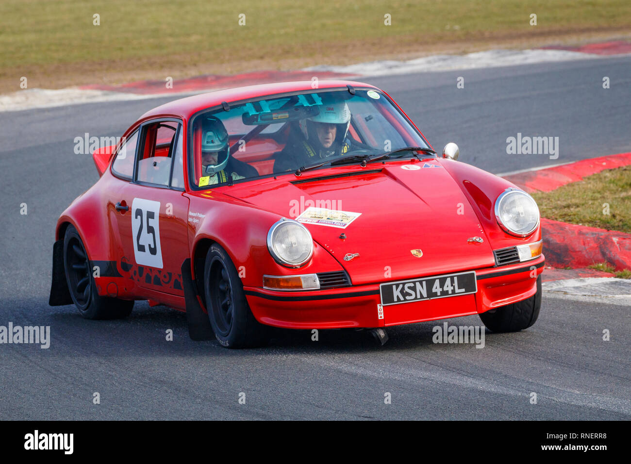 Porsche 911, KSN 44L, with driver John Spiers and co-driver Howard Pridmore during the 2019 Snetterton Stage Rally, Norfolk. Stock Photo