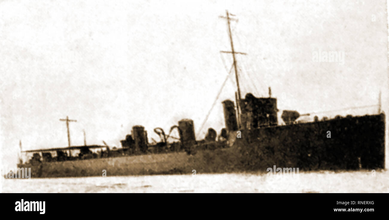 1920's illustration - illustration of British destroyer SHARK sunk by gunfire at the Battle of Jutland Stock Photo