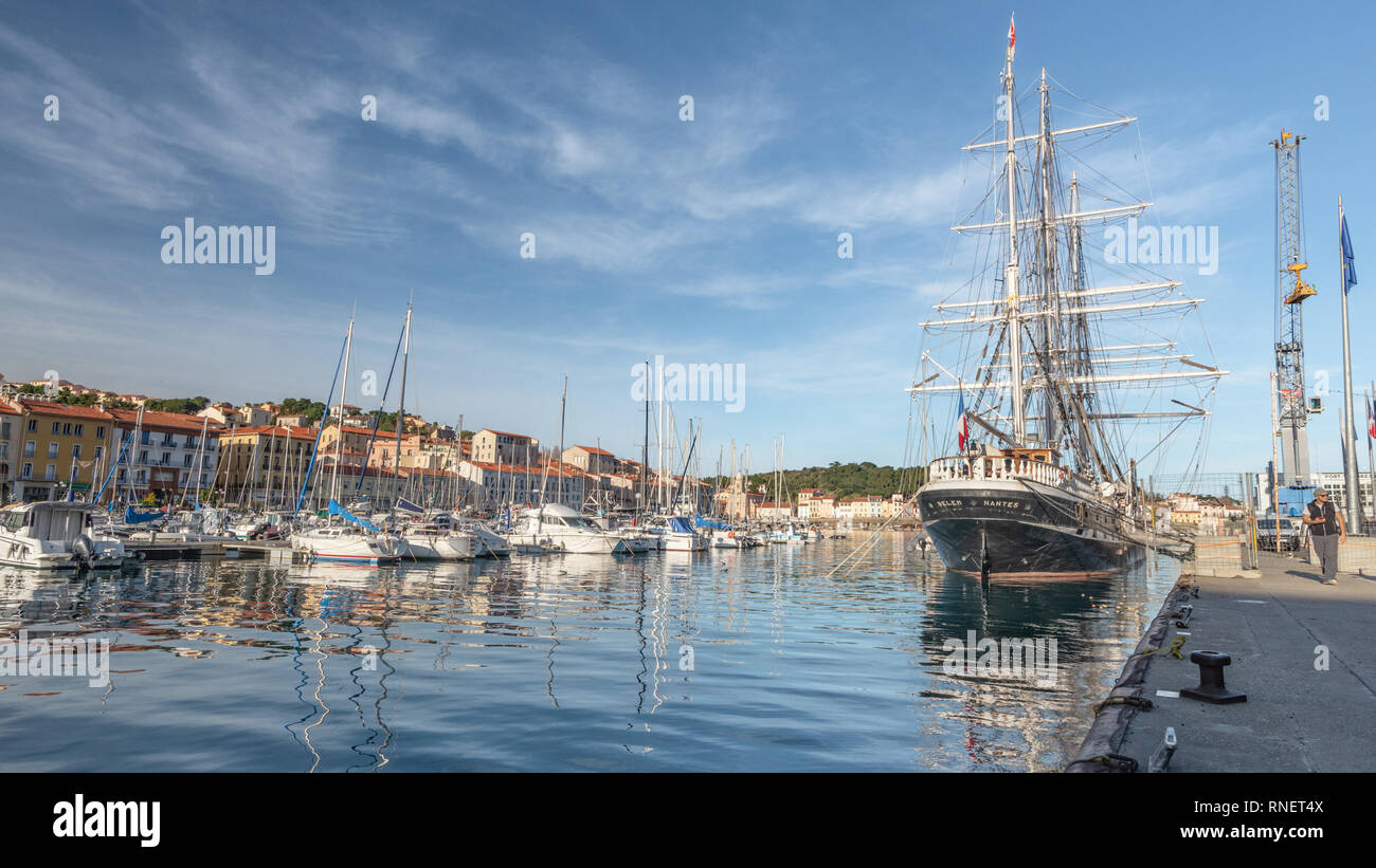 View on the Harbour of Port-Vendres, France, with the antique ship ...