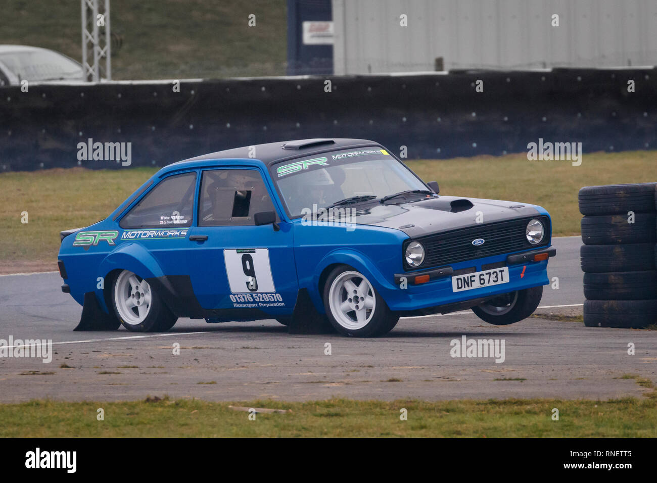 Ford Escort MkII, DNF 673T, with driver Pete Rayner and co-driver Aron Rayner during the 2019 Snetterton Stage Rally, Norfolk. Stock Photo