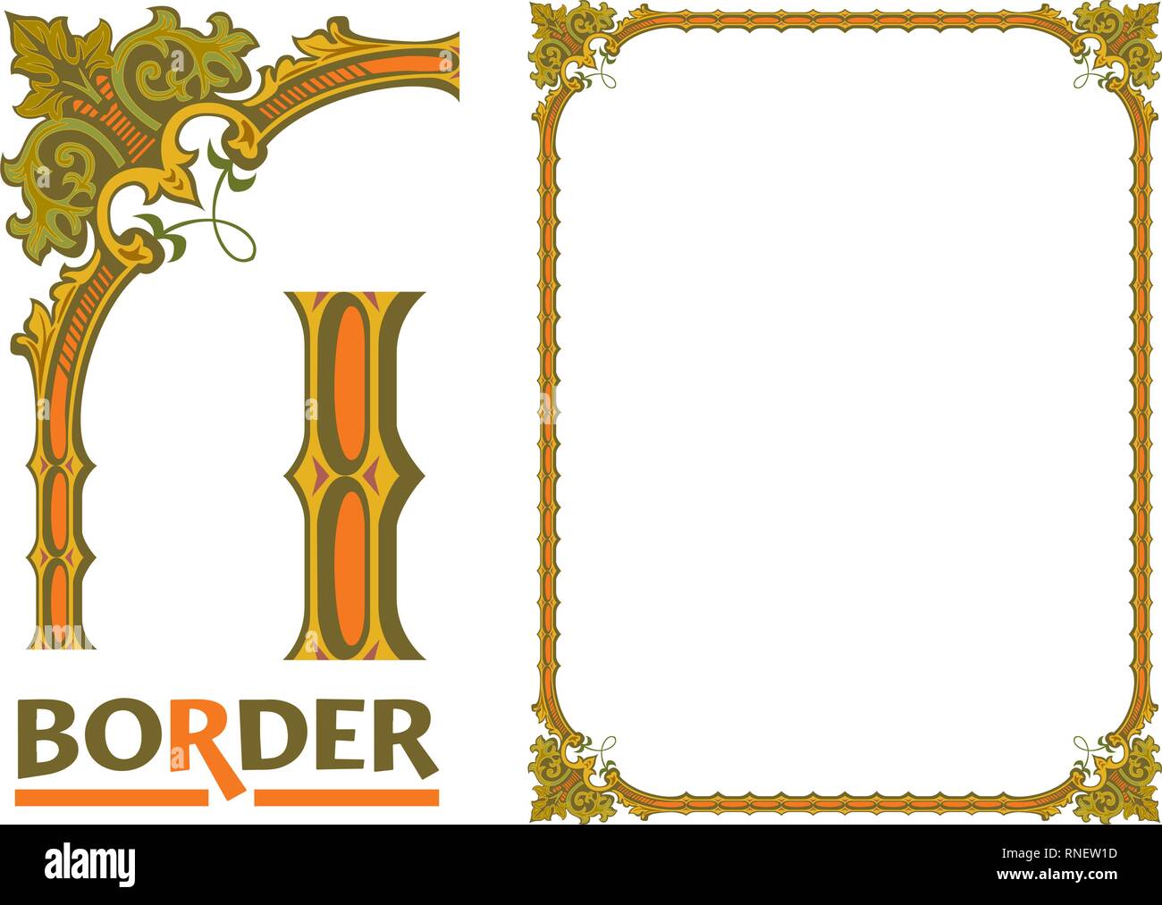 Old World Borders Vector Tiled Frame In Plant Leaves And Flowers Framework Decorative Elegant Style Stock Vector Image Art Alamy