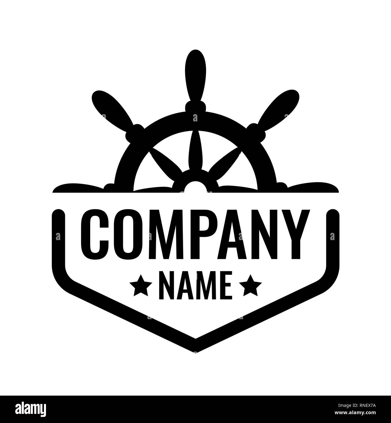 Vector badge with ship steering wheel isolated on white background Stock Vector