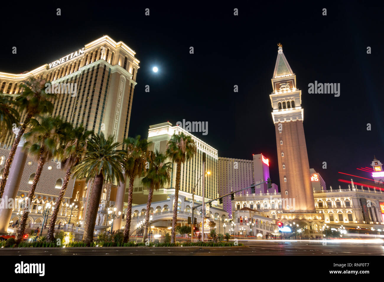 Night time view of the Venetian Las Vegas, Nevada, United States. Stock Photo