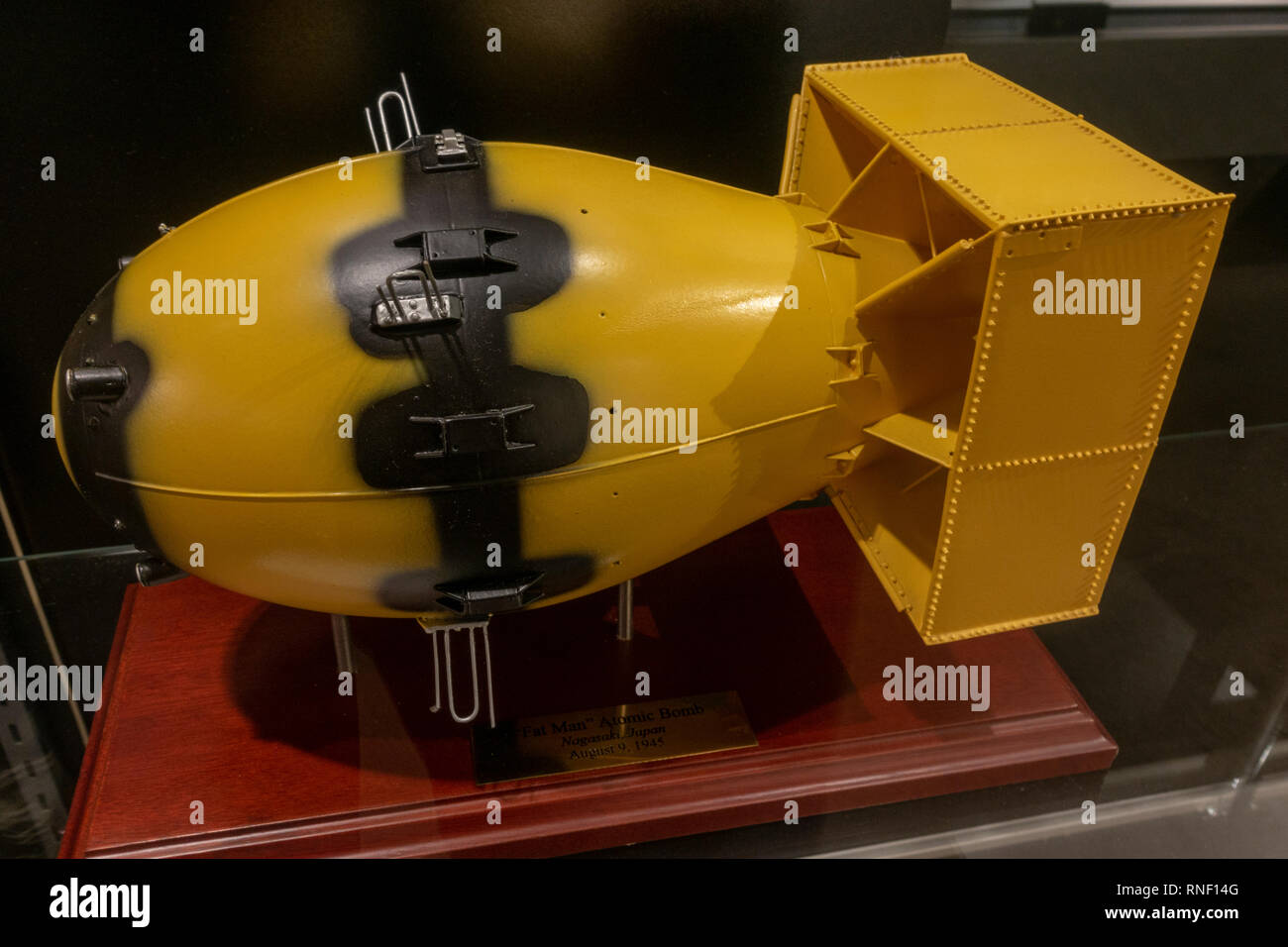 Fat Man bomb model, a 1/8th size of the bomb dropped on Nagasaki on 9th August 1945, Nevada, United States. Stock Photo