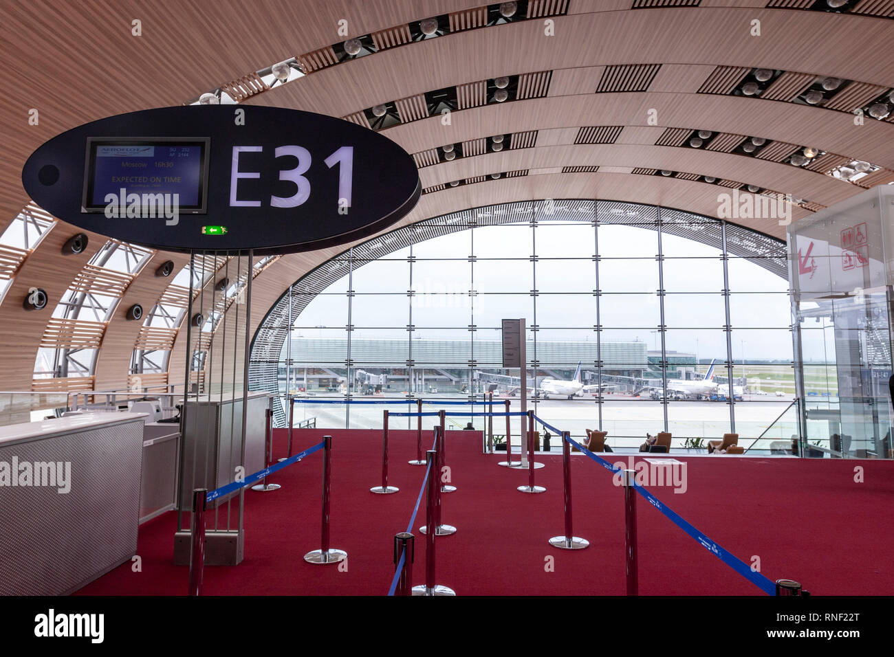 Paris Charles de Gaulle airport, Terminal 2E, France. Terminal, designed by Paul Andreu, Stock Photo