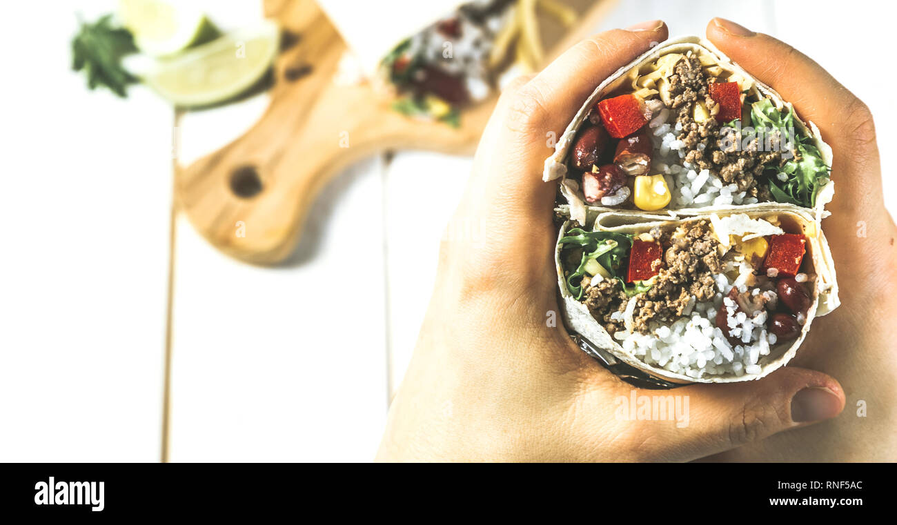 Mexican food burrito and ingredients Stock Photo Alamy