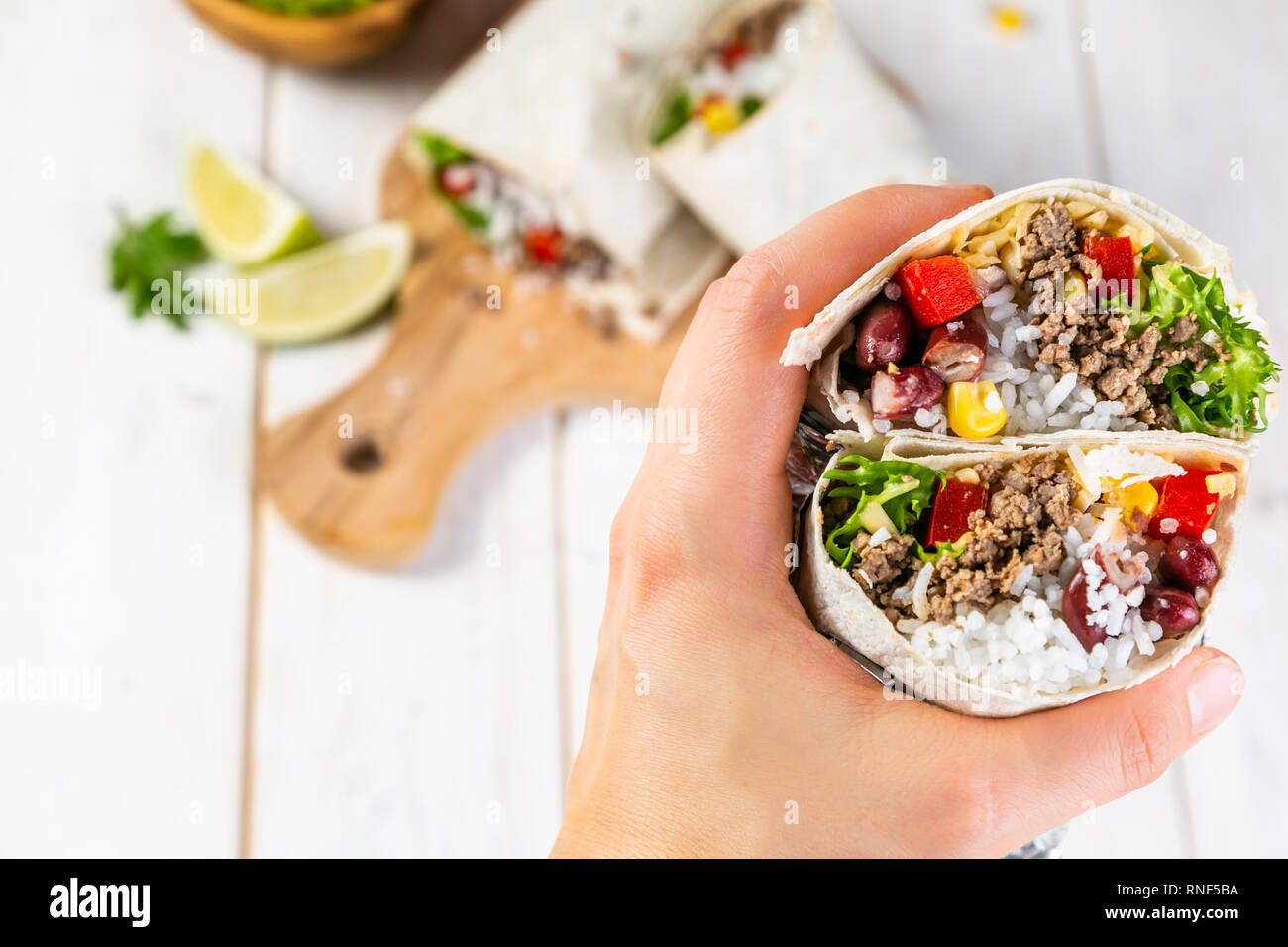 Mexican food burrito and ingredients Stock Photo Alamy
