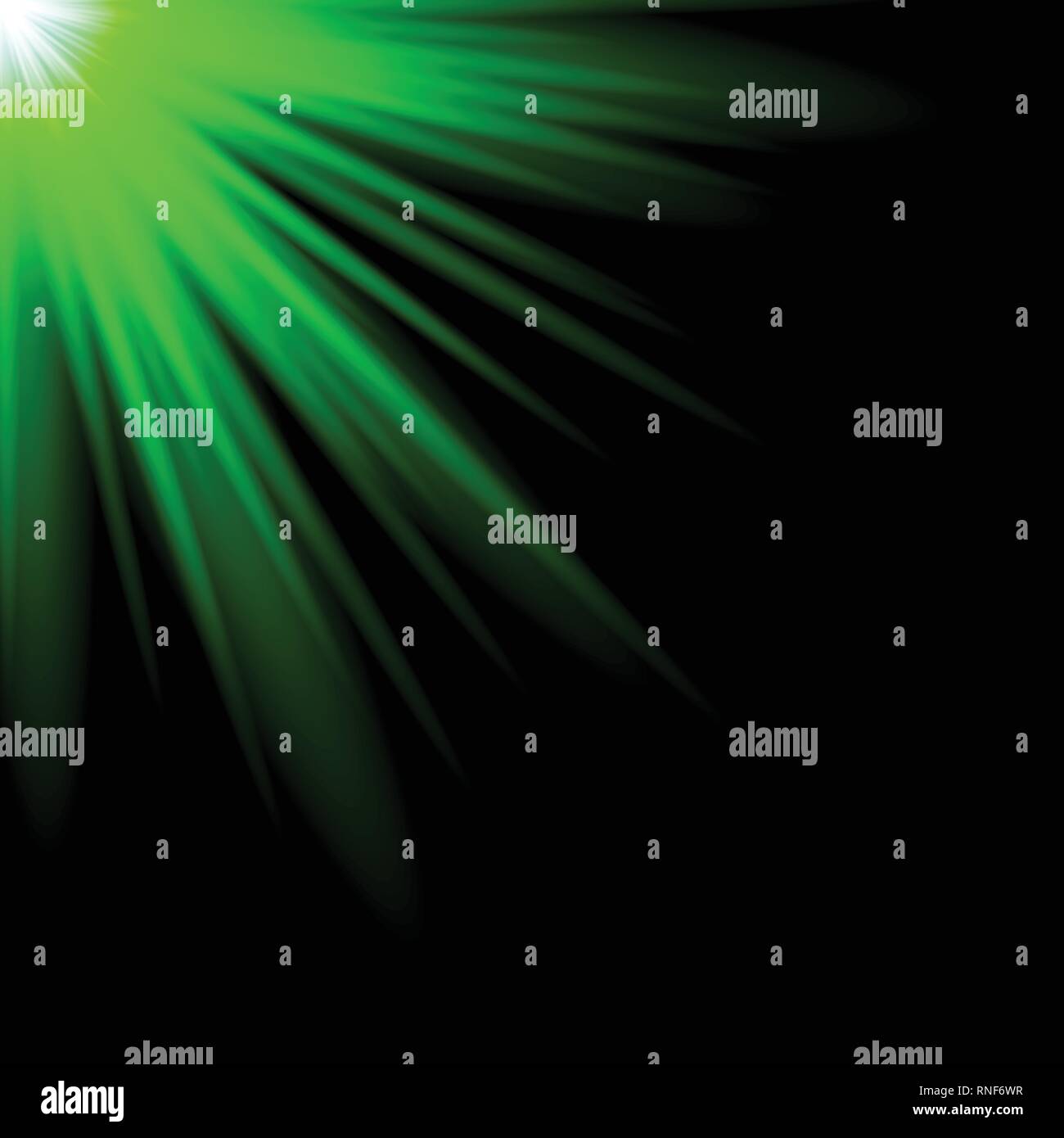 flare of green light rays element. Vector illustration with shining effect for design. Stock Vector