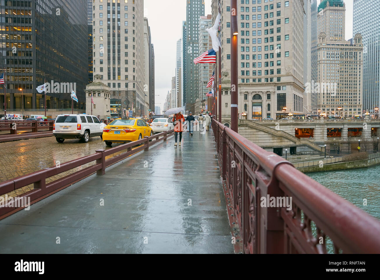CHICAGO, IL CIRCA APRIL, 2016 rainy day in Chicago. Chicago is the