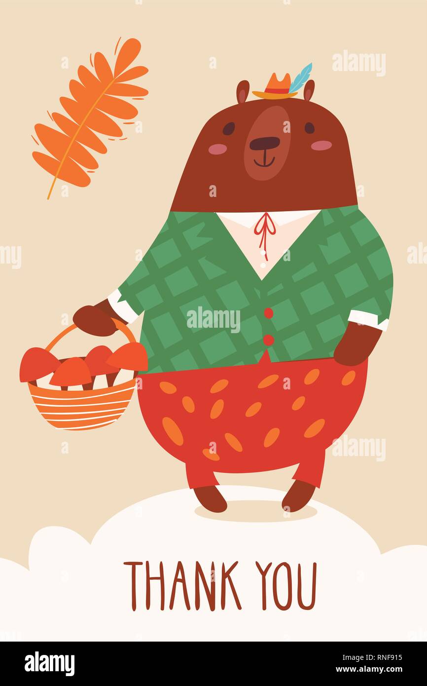 Vector card with a bear and Thank you Stock Vector