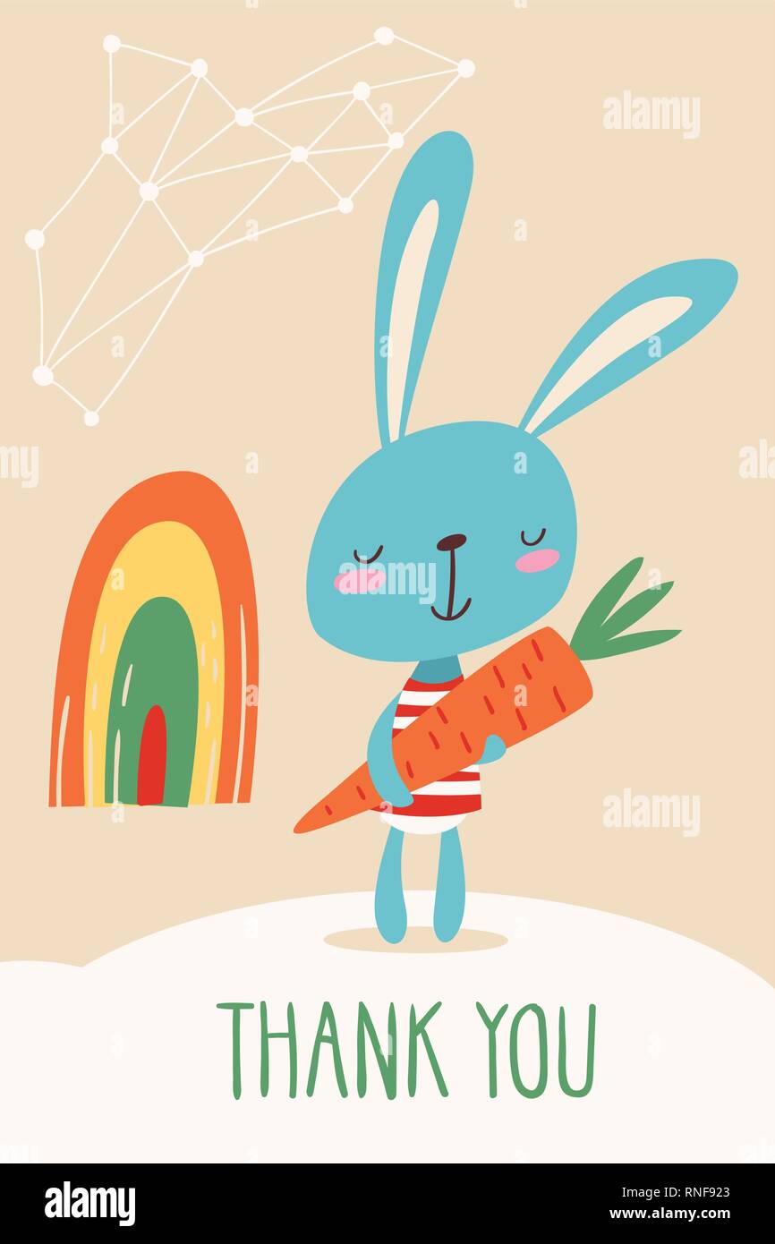Thank you vector card with a rabbit holding a carrot Stock Vector